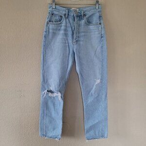 AGOLDE Riley Straight Jeans Size 25 Medium Wash High Rise Button Fly Distressed